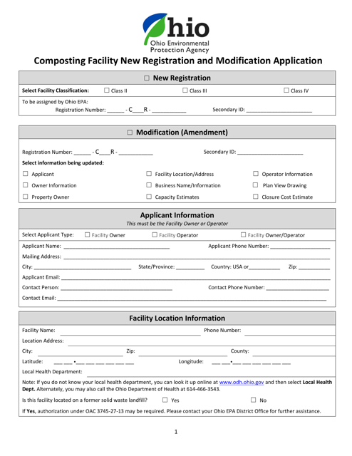 Composting Facility New Registration and Modification Application - Ohio Download Pdf