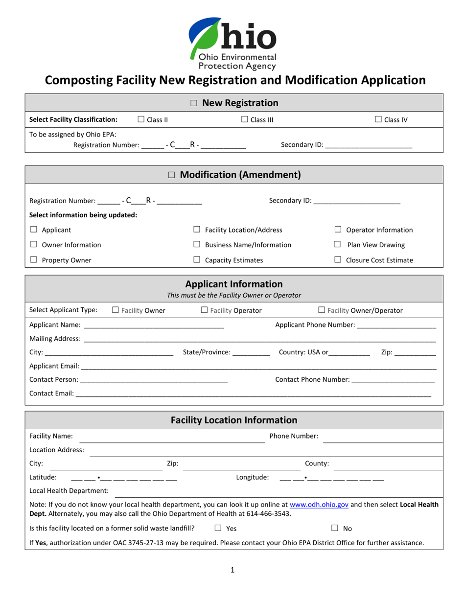 Composting Facility New Registration and Modification Application - Ohio, Page 1