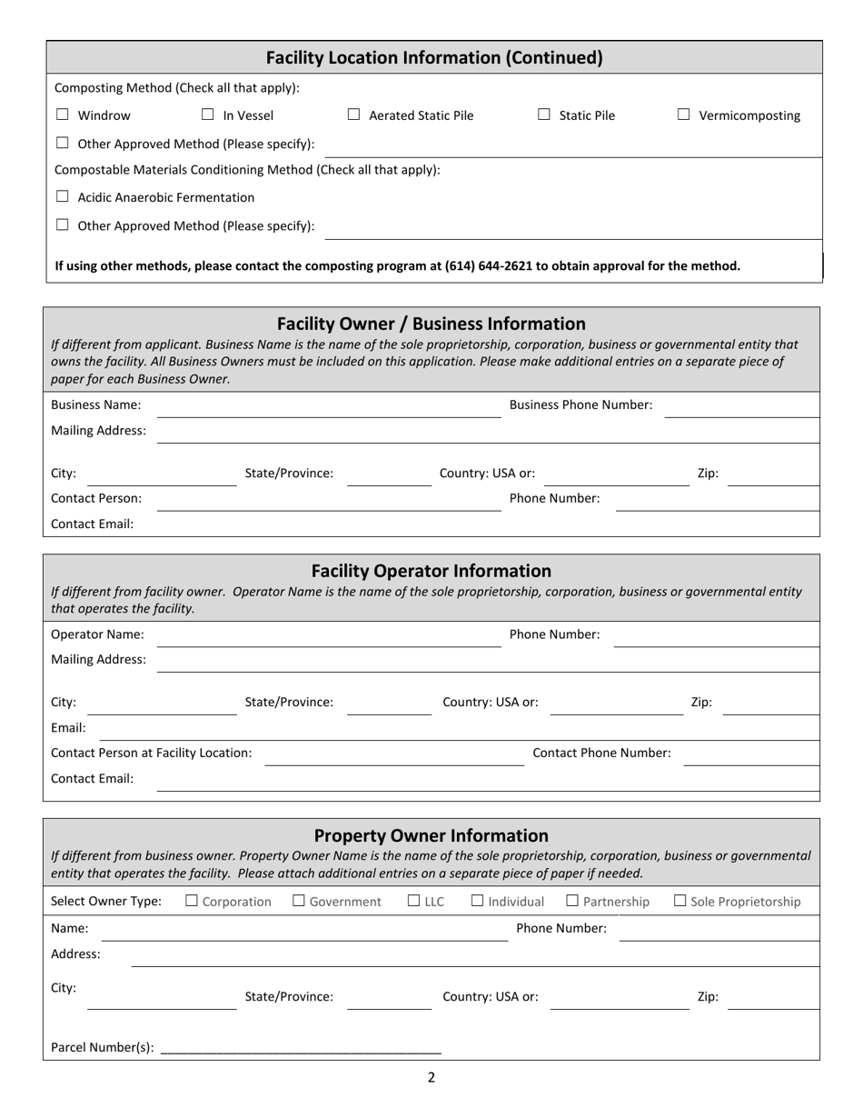 Composting Facility New Registration and Modification Application - Ohio, Page 2