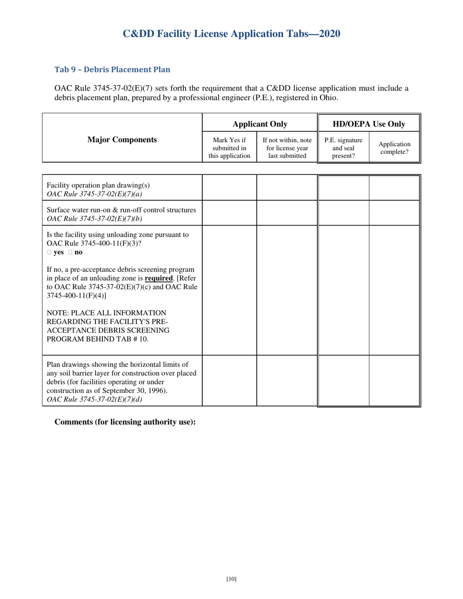CDD Facility License Application Tabs - Ohio, Page 10