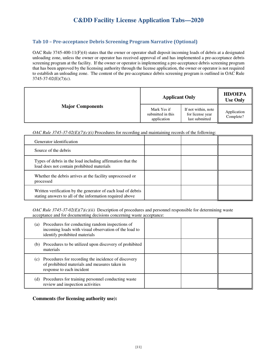 CDD Facility License Application Tabs - Ohio, Page 11