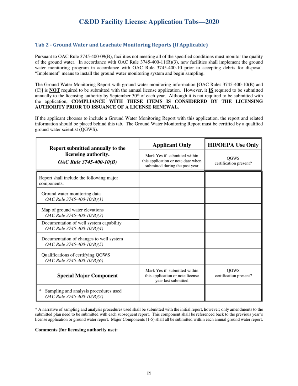 CDD Facility License Application Tabs - Ohio, Page 2