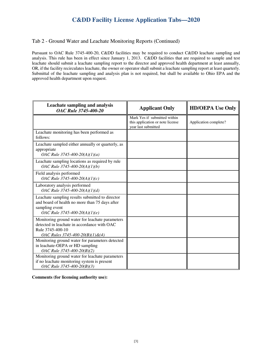 CDD Facility License Application Tabs - Ohio, Page 3