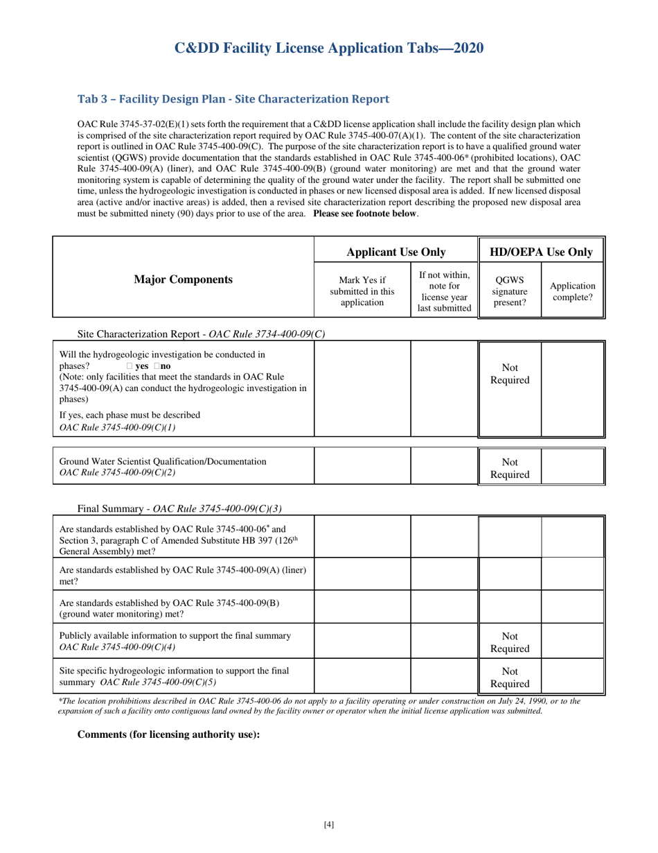 CDD Facility License Application Tabs - Ohio, Page 4