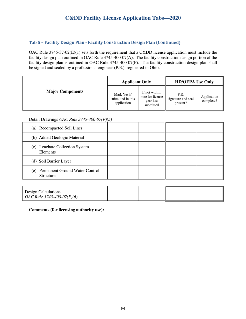 CDD Facility License Application Tabs - Ohio, Page 6