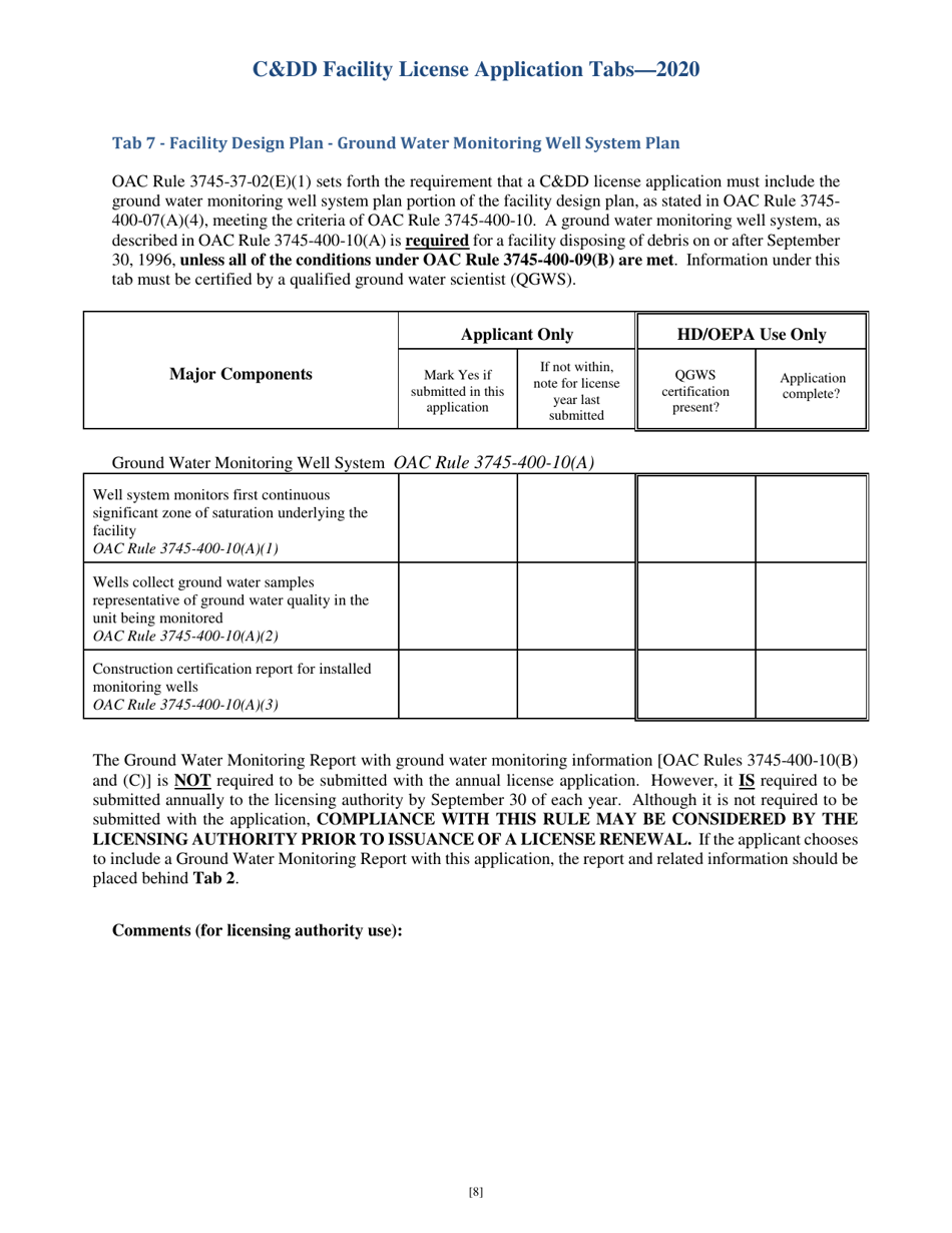 CDD Facility License Application Tabs - Ohio, Page 8
