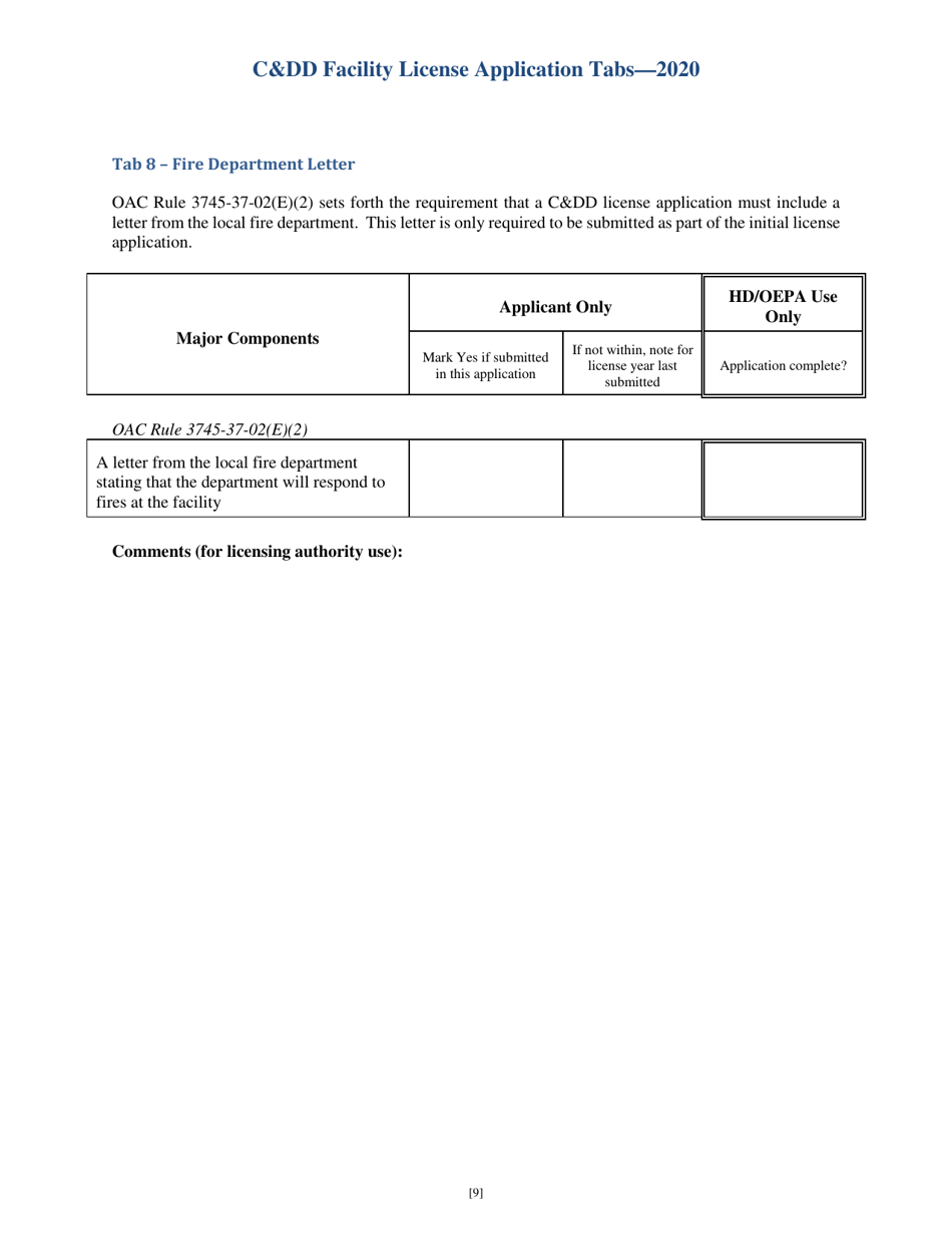 CDD Facility License Application Tabs - Ohio, Page 9