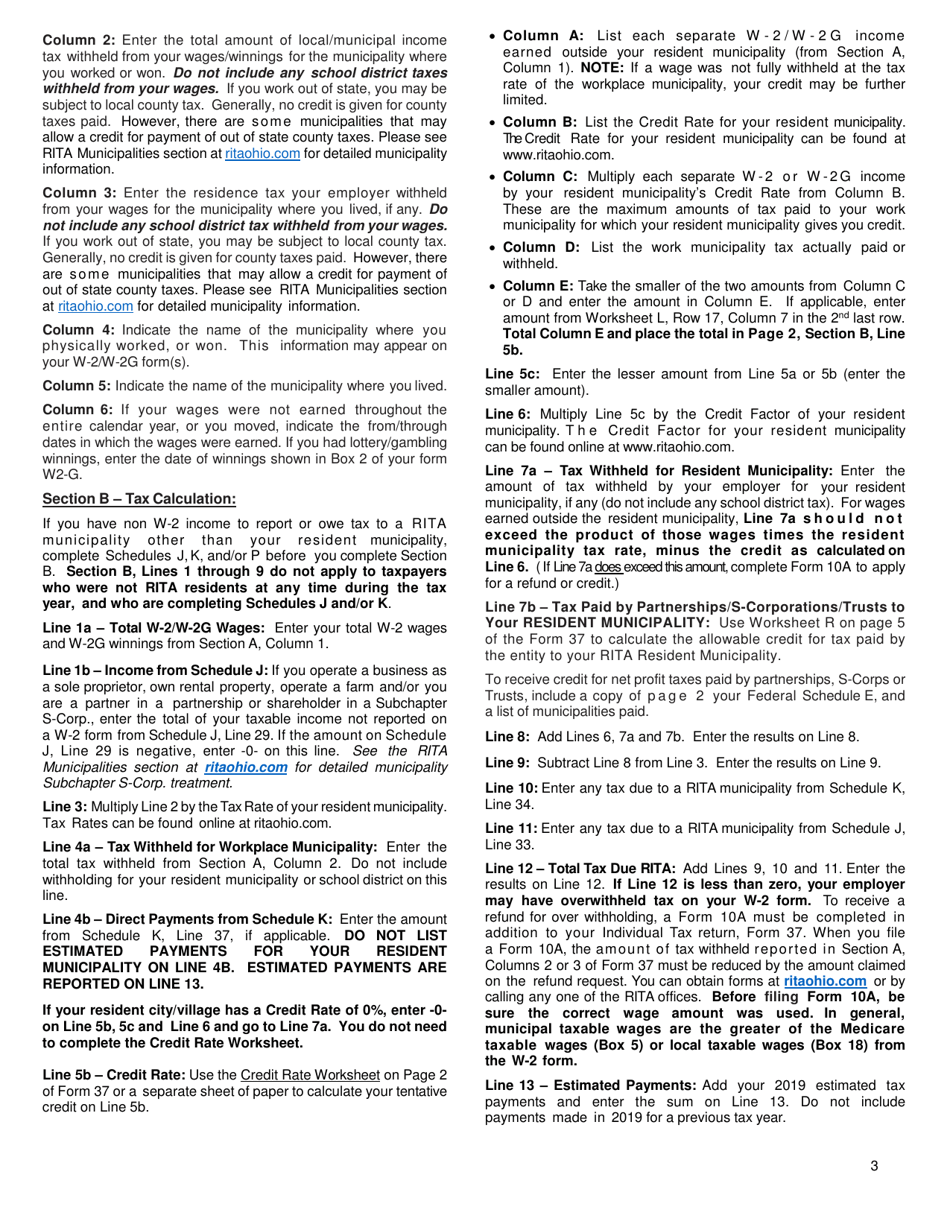 Instructions for Form 37 Individual Municipal Income Tax Return - Ohio, Page 3