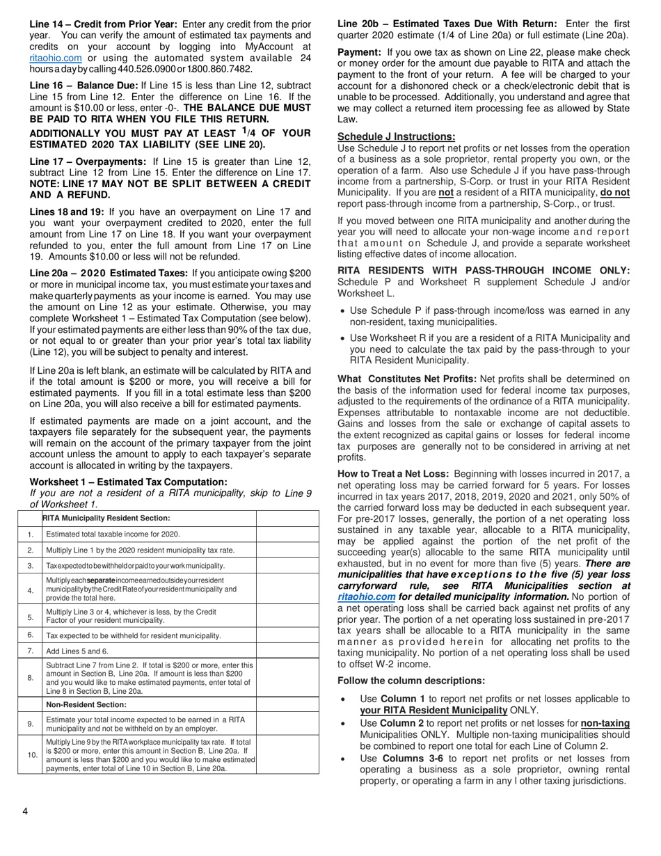 Instructions for Form 37 Individual Municipal Income Tax Return - Ohio, Page 4