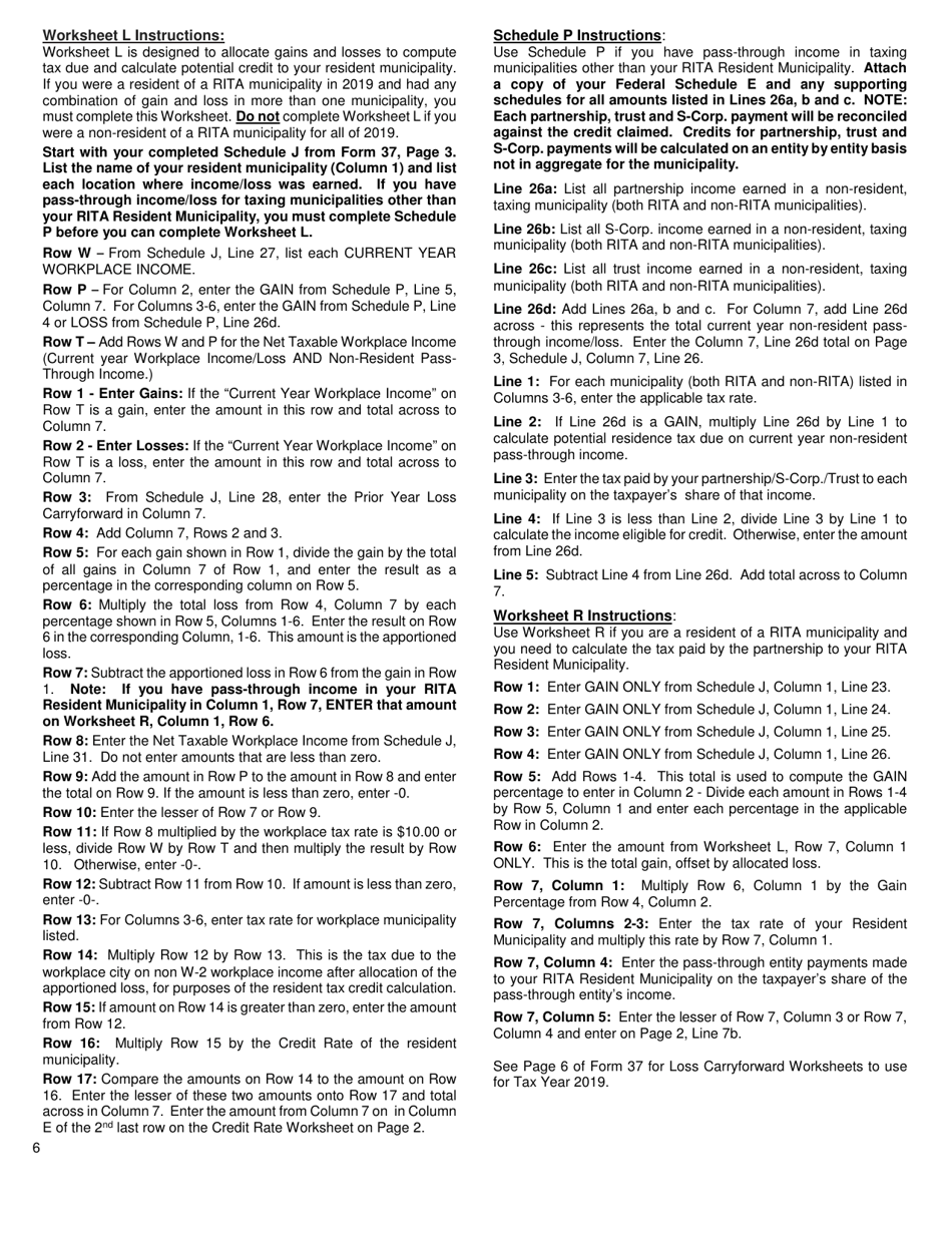 Instructions for Form 37 Individual Municipal Income Tax Return - Ohio, Page 6