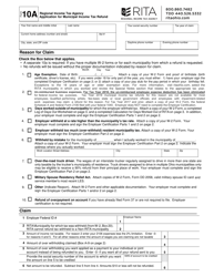 Form 10A Application for Municipal Income Tax Refund - Ohio