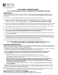 Document preview: Instructions for Form 17 Reconciliation of Income Tax Withheld and W-2/1099-misc Transmittal - Ohio