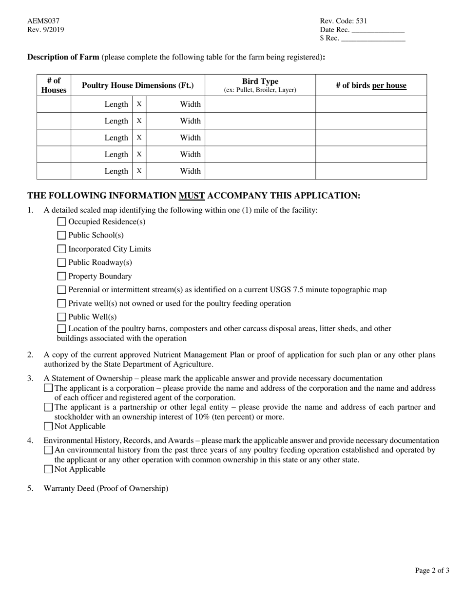 Form AEMS037 New Poultry Feeding Operation Registration Application - Oklahoma, Page 2