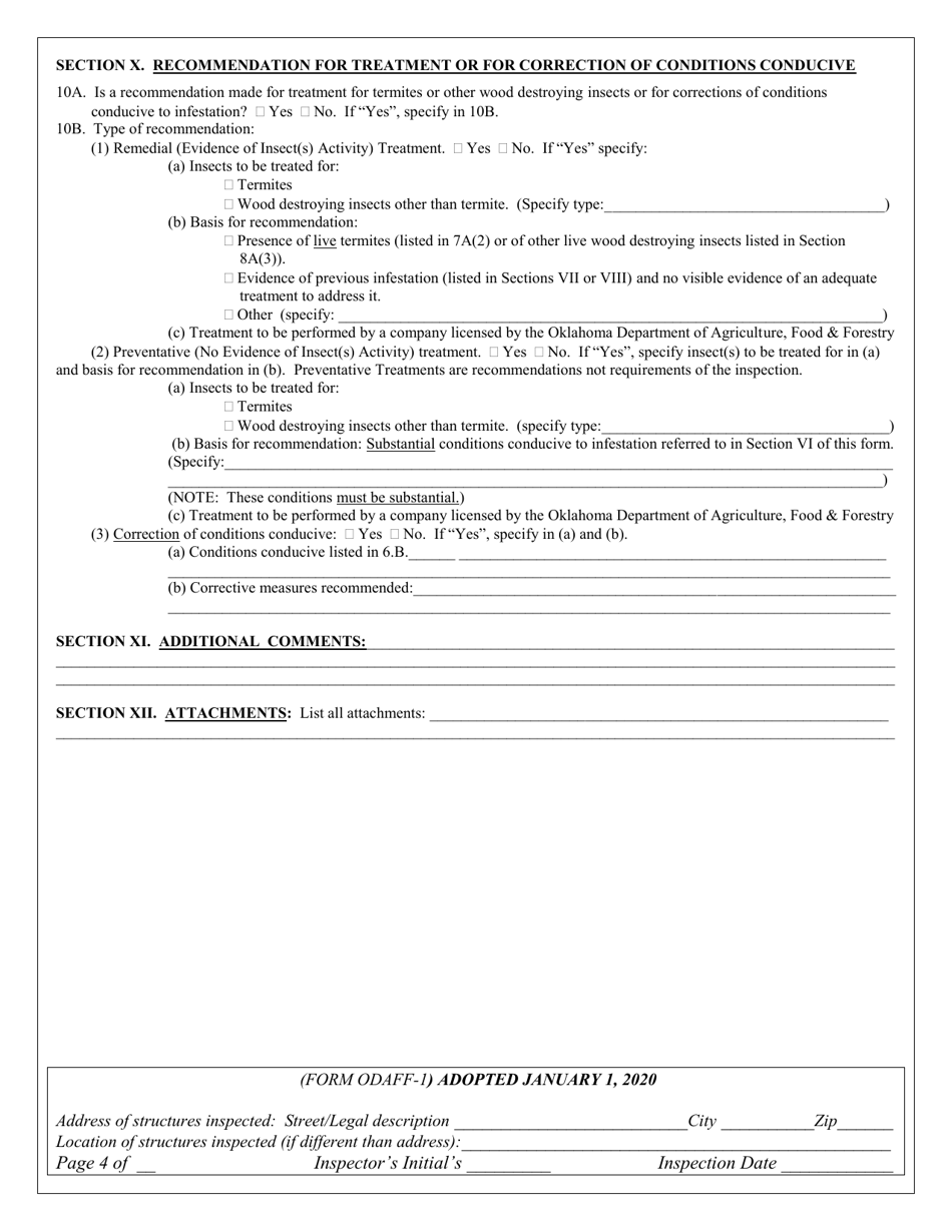 Form ODAFF-1 Oklahoma Official Termite and Wood Destroying Insect Report - Oklahoma, Page 4