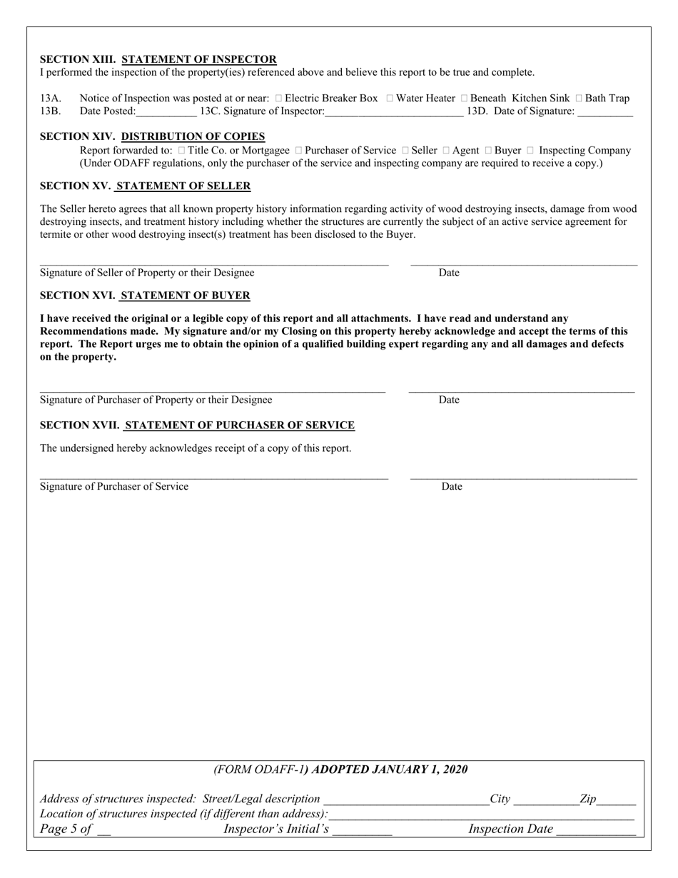 Form ODAFF-1 Oklahoma Official Termite and Wood Destroying Insect Report - Oklahoma, Page 5