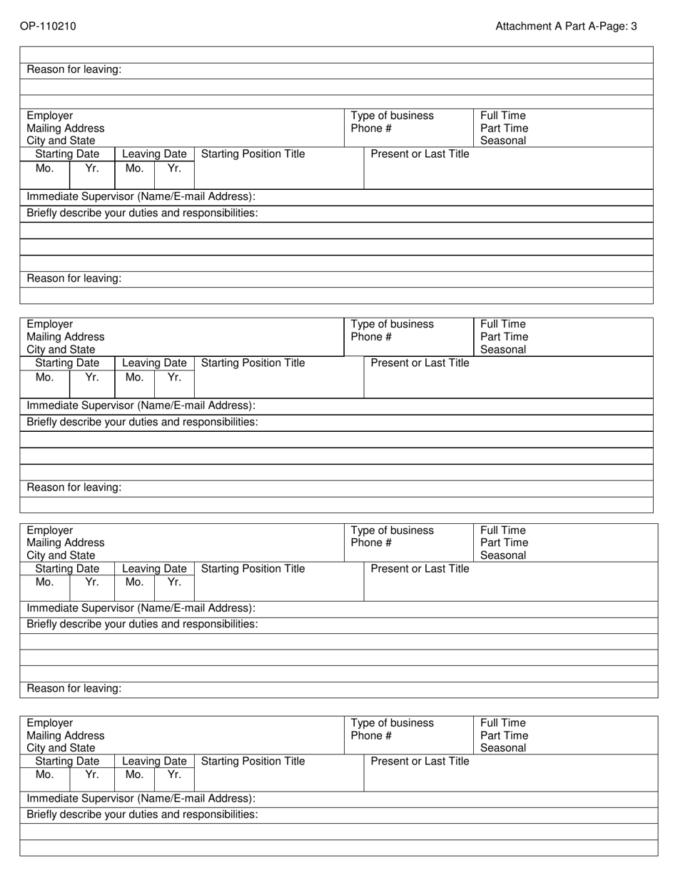 Form OP-110210 Attachment A Part a - Applicant Questionnaire  Background Investigation Form - Oklahoma, Page 3