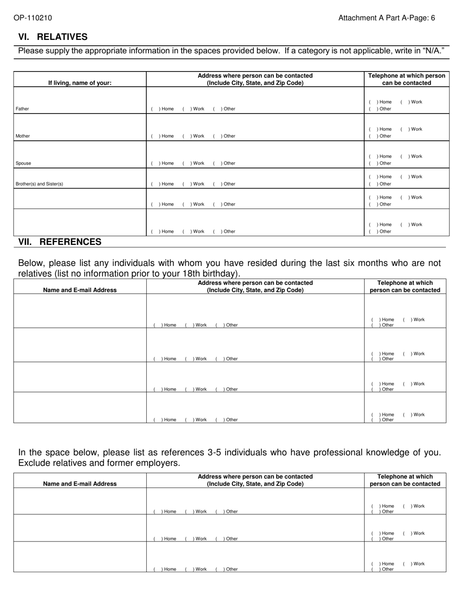Form OP-110210 Attachment A Part a - Applicant Questionnaire  Background Investigation Form - Oklahoma, Page 6