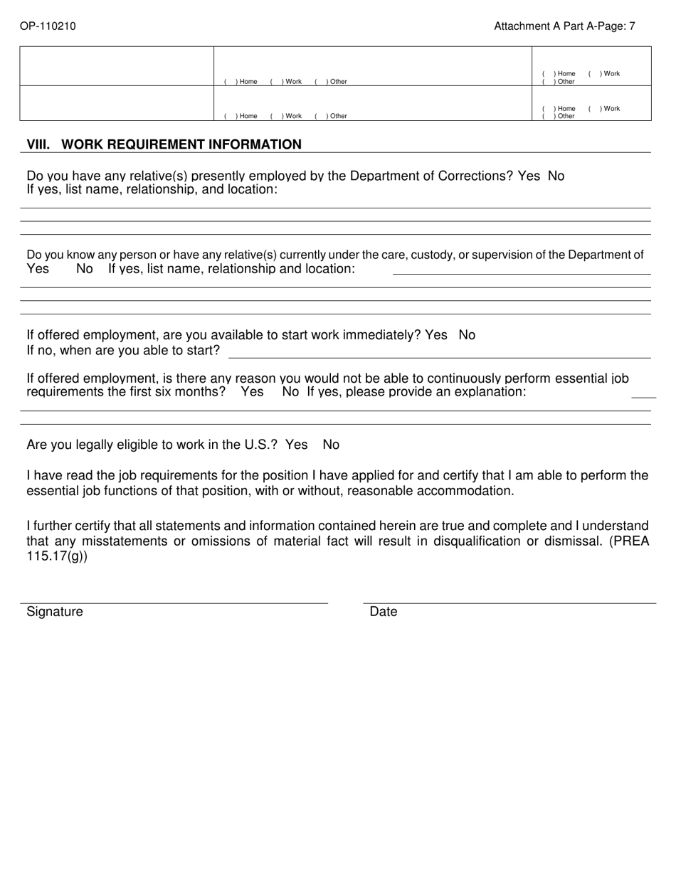 Form OP-110210 Attachment A Part a - Applicant Questionnaire  Background Investigation Form - Oklahoma, Page 7