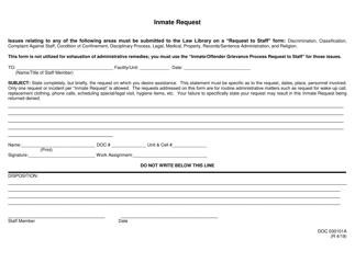 Document preview: DOC Form 030101A Inmate Request - Oklahoma