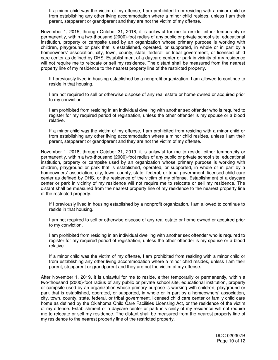 DOC Form 020307B Sex Offender Registration and Notice of Duty to Register - Oklahoma, Page 10