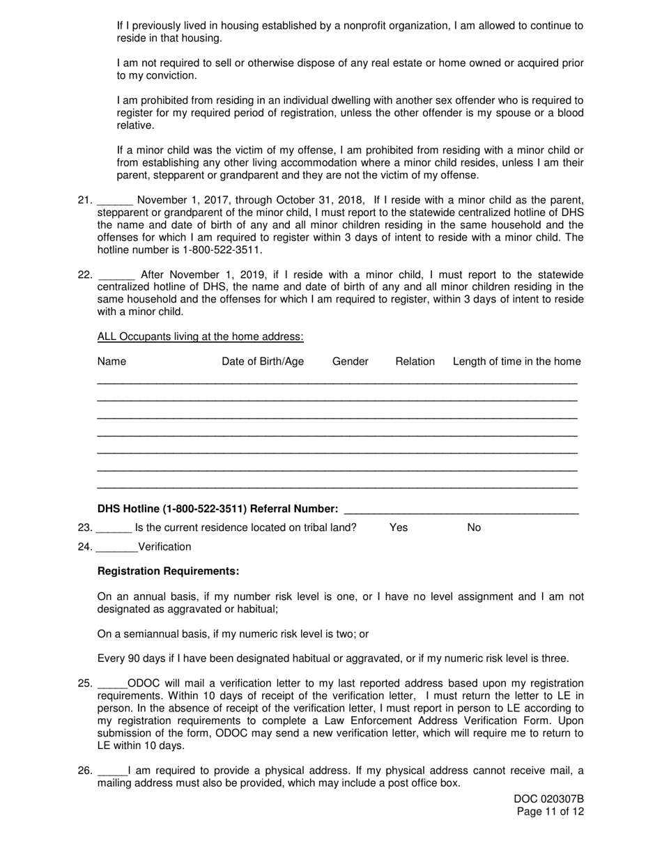 Doc Form 020307b Download Printable Pdf Or Fill Online Sex Offender