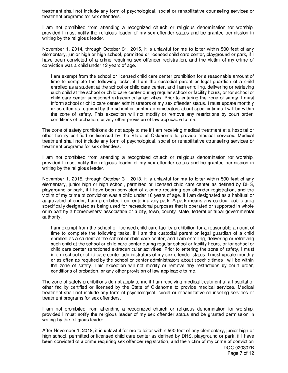 DOC Form 020307B Sex Offender Registration and Notice of Duty to Register - Oklahoma, Page 7