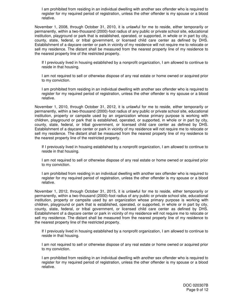 DOC Form 020307B Sex Offender Registration and Notice of Duty to Register - Oklahoma, Page 9