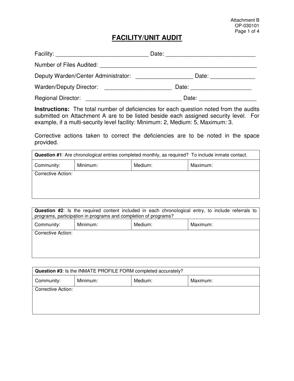 Form OP-030101 Attachment B Facility / Unit Audit - Oklahoma, Page 1