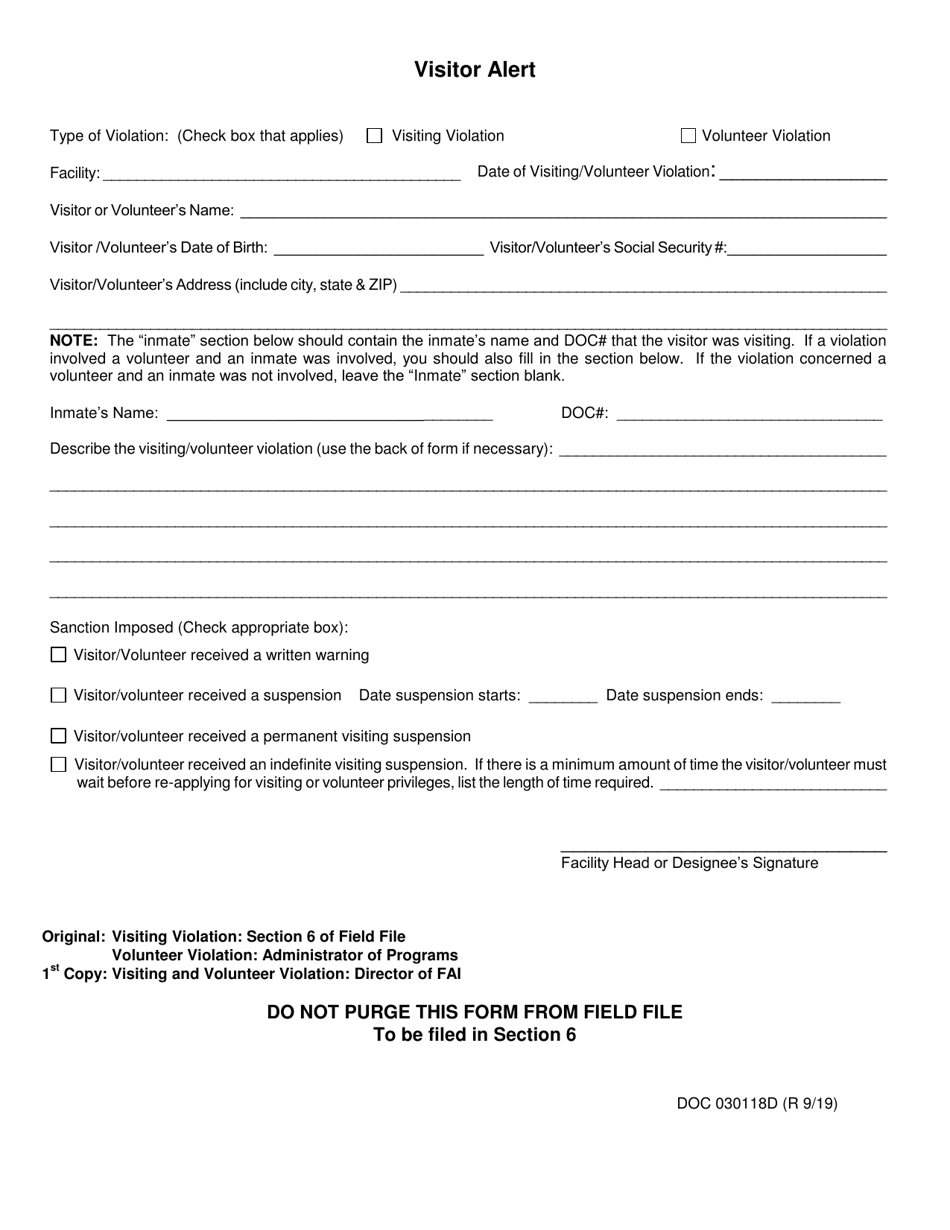 DOC Form 030118D Visitor Alert - Oklahoma, Page 1