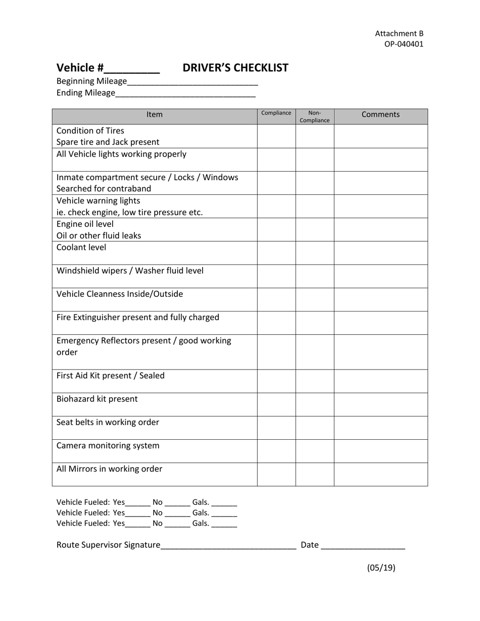 Form OP-040401 Attachment B Drivers Checklist - Oklahoma, Page 1