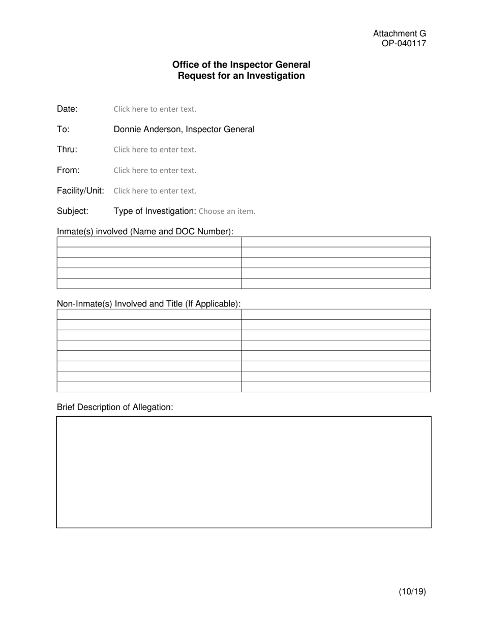 Form OP-040117 Attachment G Request for an Investigation - Oklahoma, Page 1
