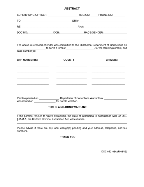 DOC Form 050103A  Printable Pdf