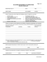 Document preview: DOC Form 050103C Escape Checklist - Oklahoma