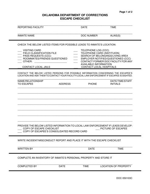 DOC Form 050103C  Printable Pdf