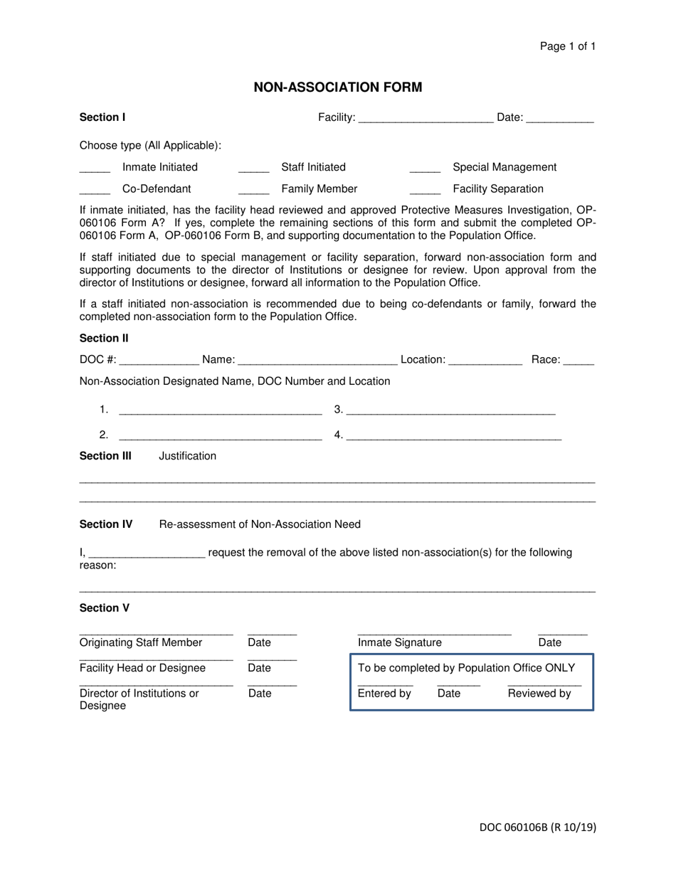 DOC Form 060106B Non-association Form - Oklahoma, Page 1