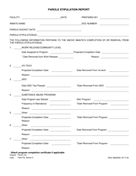 Document preview: DOC Form 060205C Parole Stipulation Report - Oklahoma