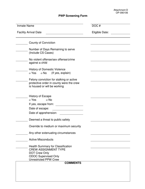 Form OP-090106 Attachment D  Printable Pdf