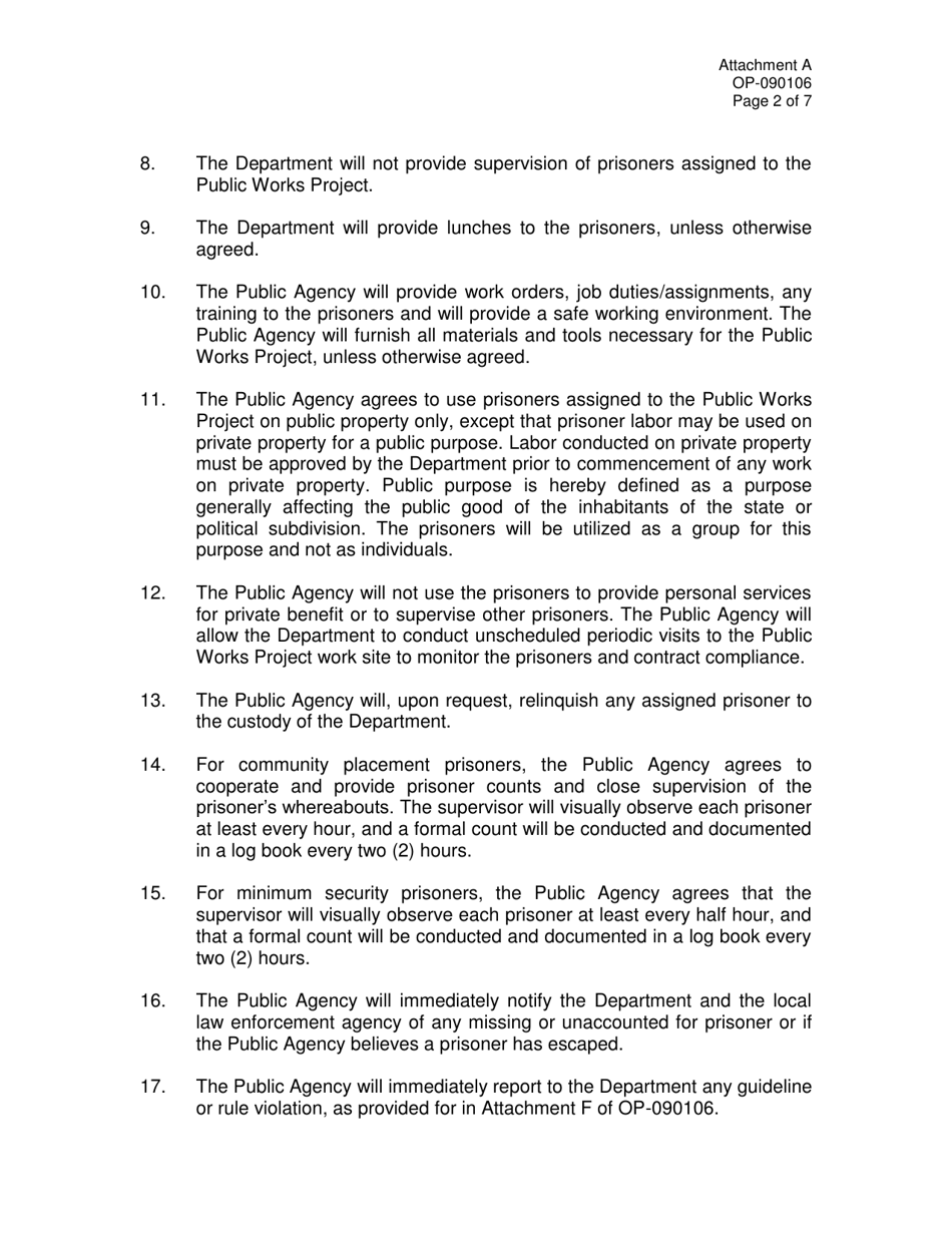 Form OP-090106 Attachment A Prisoners Public Works Project Contract - Oklahoma, Page 2