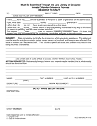Document preview: DOC Form 090124D Inmate/Offender Grievance Process Request to Staff - Oklahoma