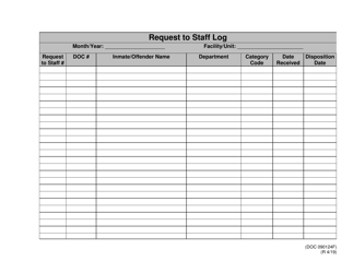 Document preview: DOC Form 090124F Request to Staff Log - Oklahoma