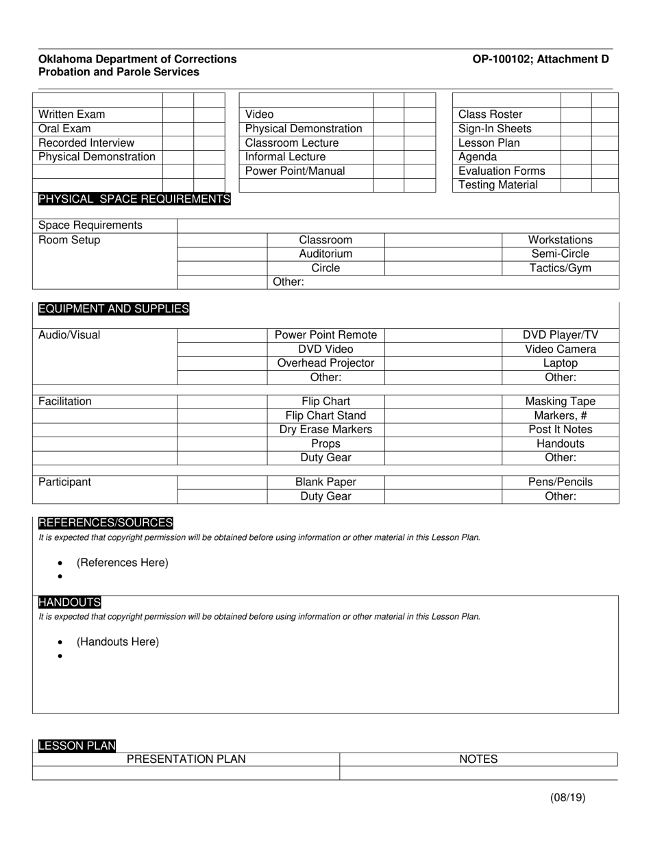 Form OP-100102 Attachment D Probation and Parole Services Training Department Lesson Plan - Oklahoma, Page 2