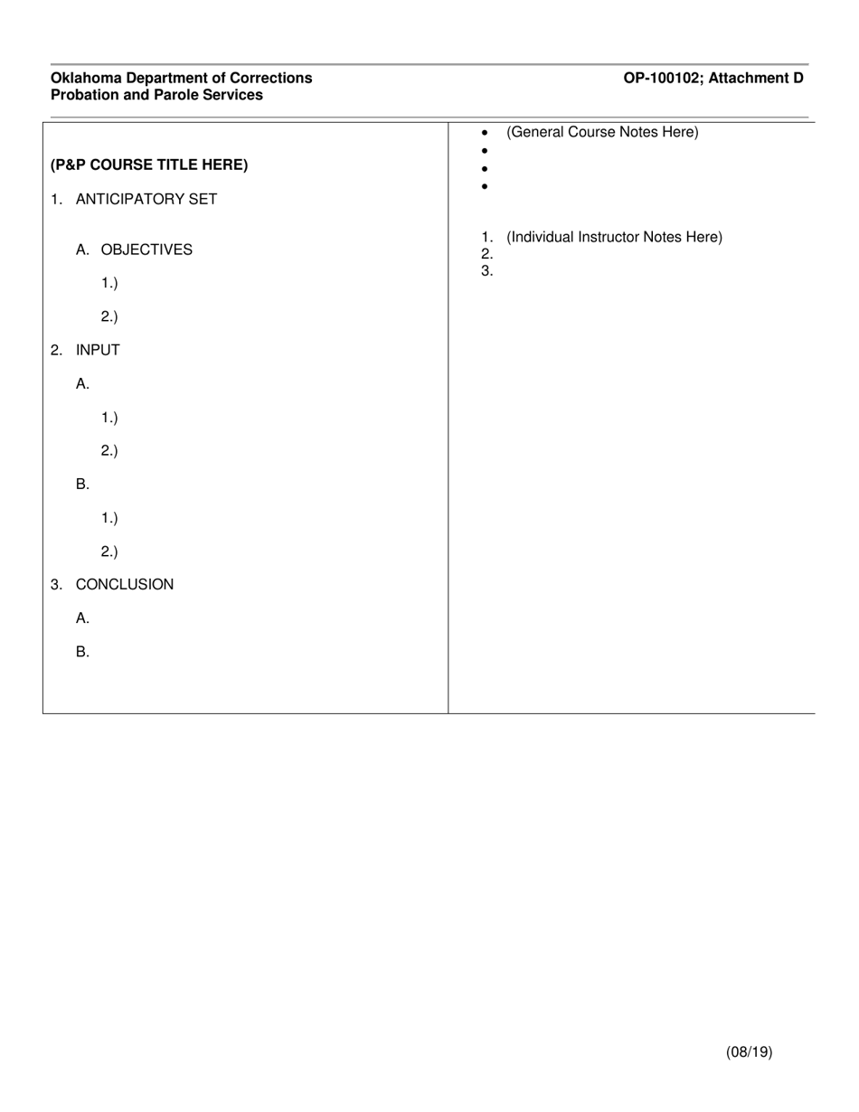 Form OP-100102 Attachment D Probation and Parole Services Training Department Lesson Plan - Oklahoma, Page 3