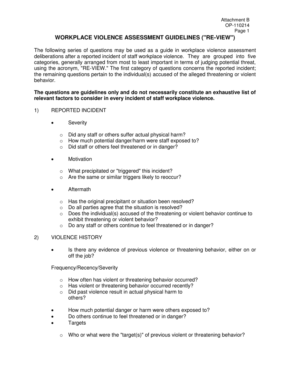 Form OP-110214 Attachment B Workplace Violence Assessment Guidelines (re-View) - Oklahoma, Page 1