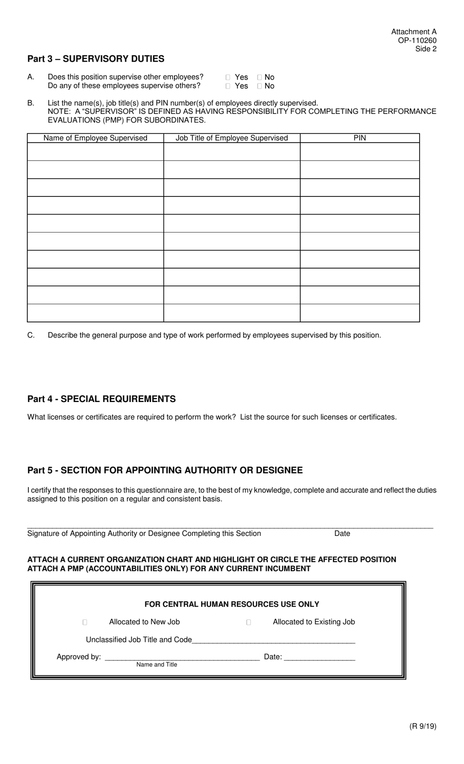 Form OP-110260 Attachment A Unclassified Position Description Questionnaire - Oklahoma, Page 2