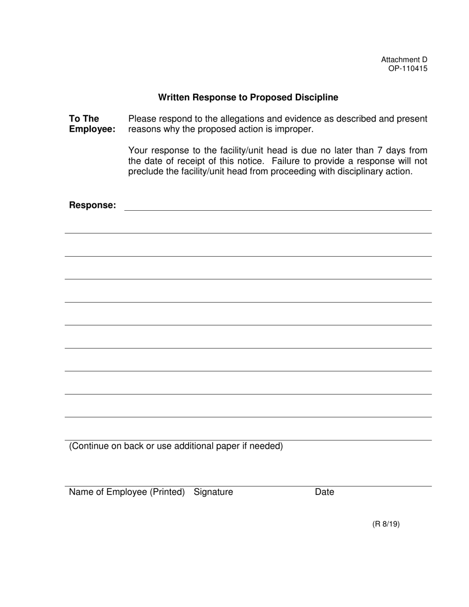 Form OP-110415 Attachment D Written Response to Proposed Discipline - Oklahoma, Page 1