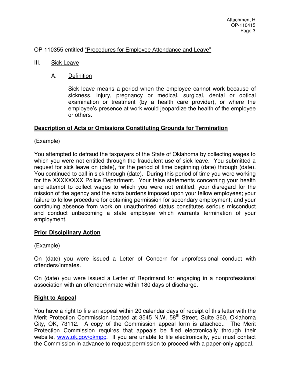 Form OP-110415 Attachment H Example / Termination - Oklahoma, Page 3