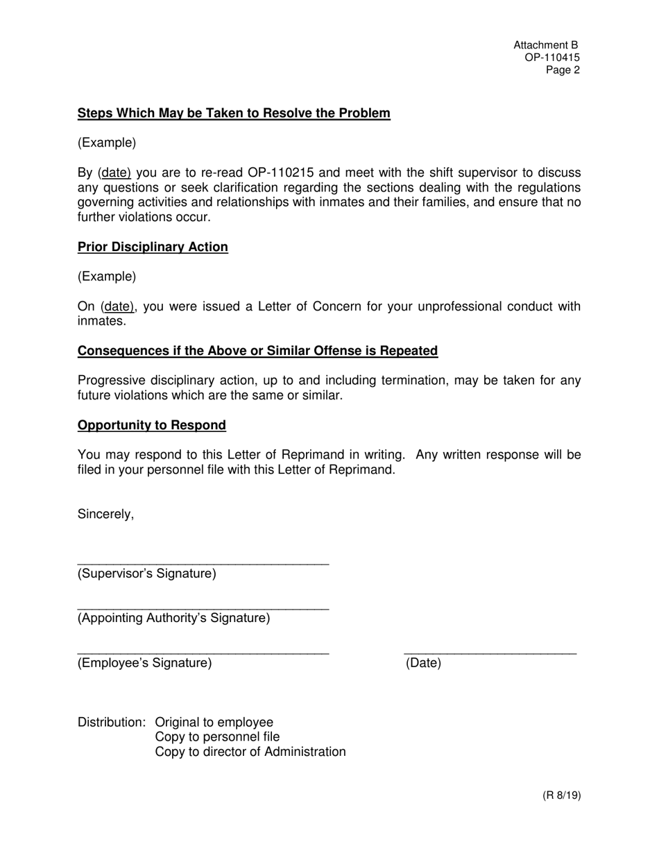 Form OP-110415 Attachment B Example / Letter of Reprimand - Oklahoma, Page 2
