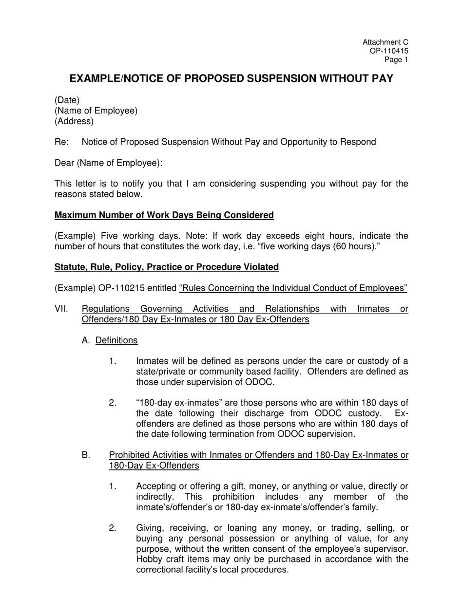 Form OP-110415 Attachment C Example / Notice of Proposed Suspension Without Pay - Oklahoma, Page 1