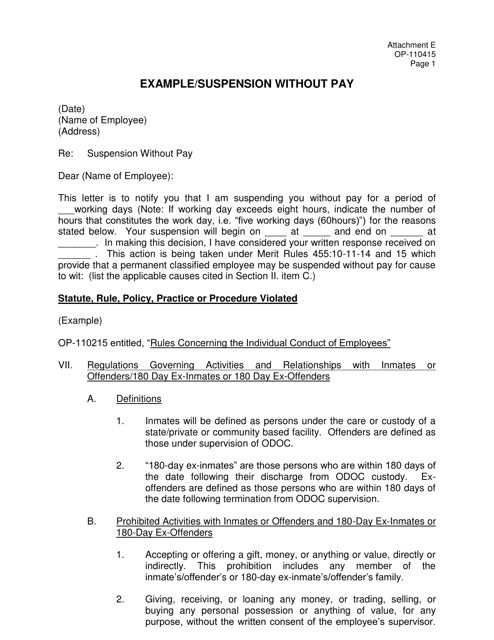 Form OP-110415 Attachment E Example/Suspension Without Pay - Oklahoma