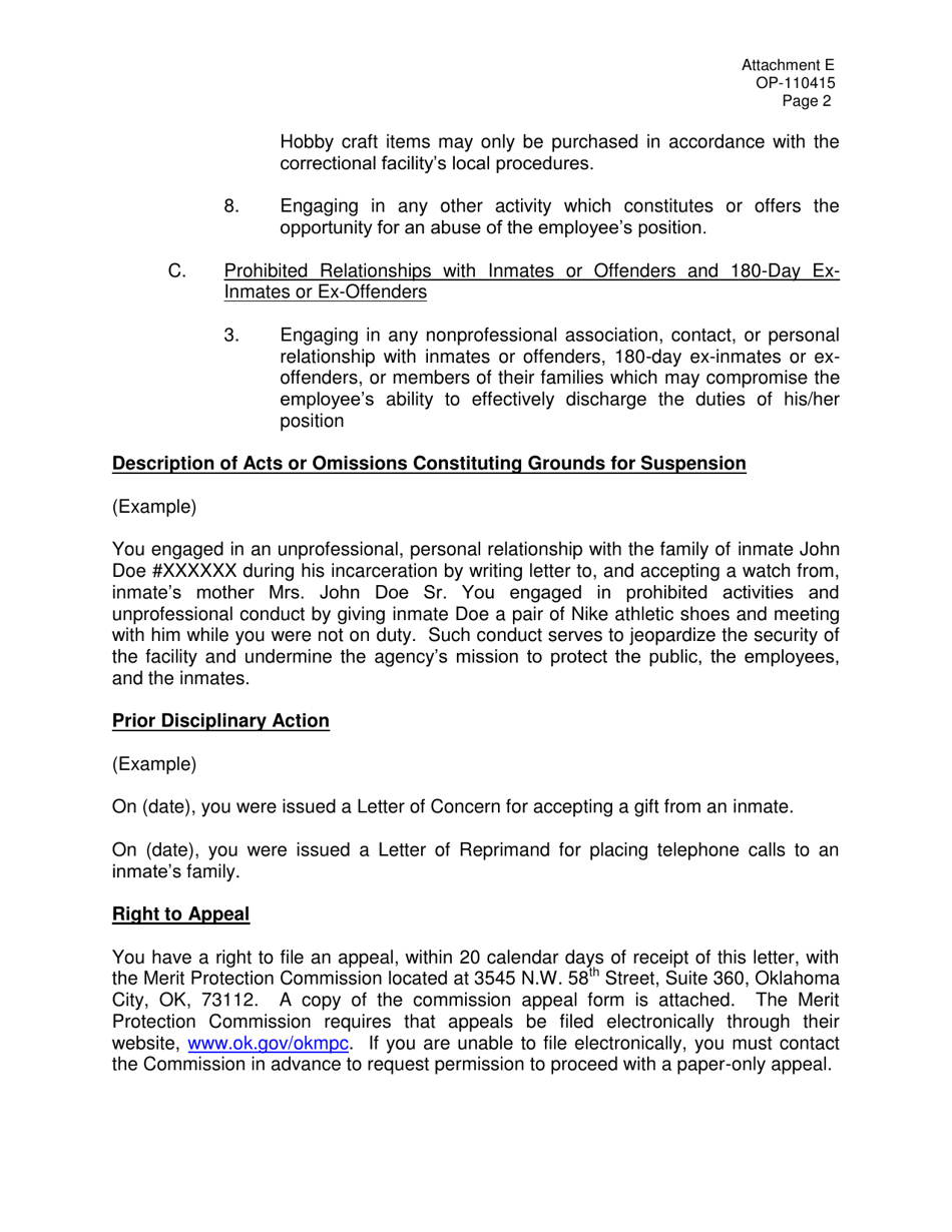 Form OP-110415 Attachment E Example / Suspension Without Pay - Oklahoma, Page 2